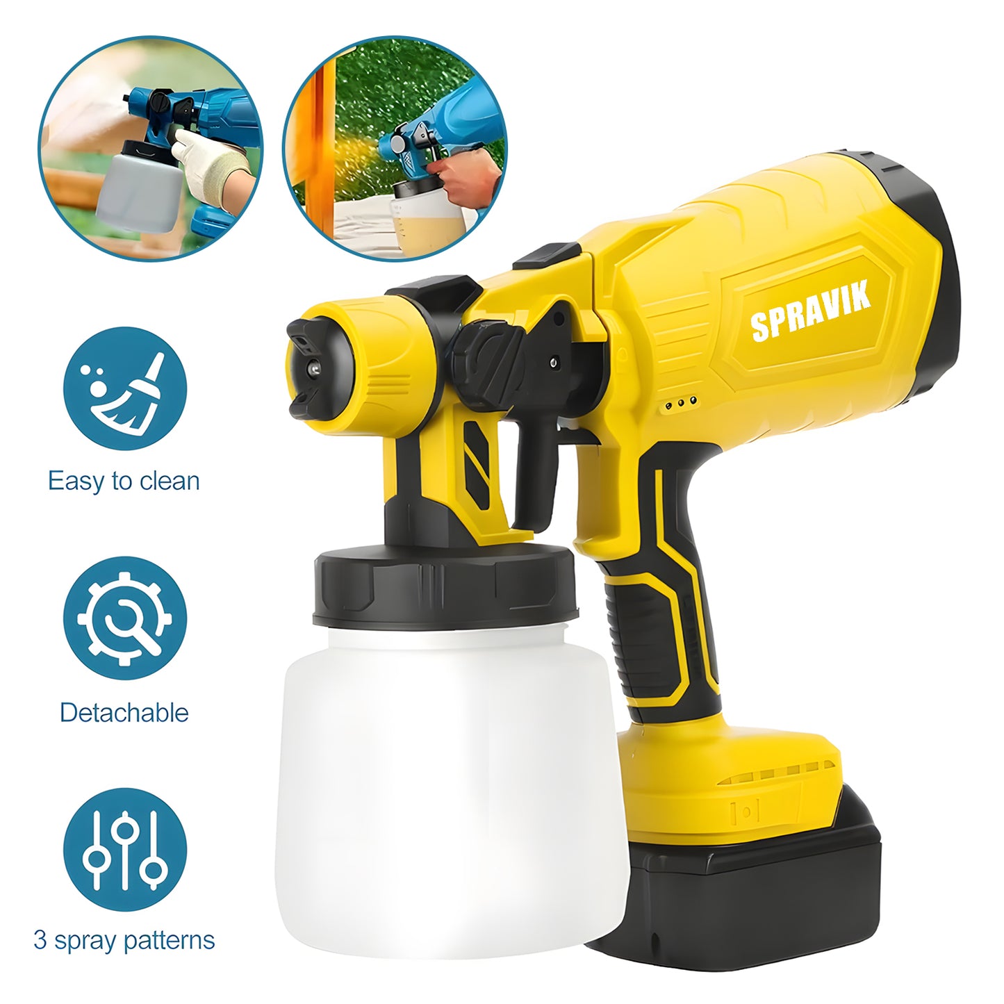 Yellow and black Spravik spray gun easy to clean