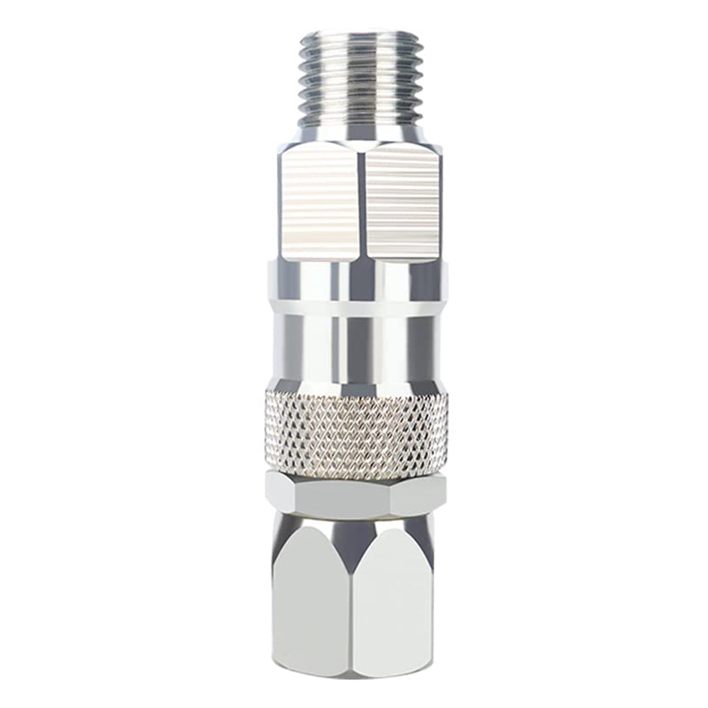 Metal fitting with threaded design on a white background