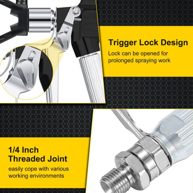 Spray gun with trigger lock design and threaded joint