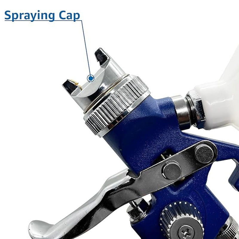 Close-up of a spray gun with a labeled Spraying Cap