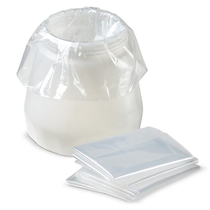 Clear plastic bags with a stack of smaller bags on a white background
