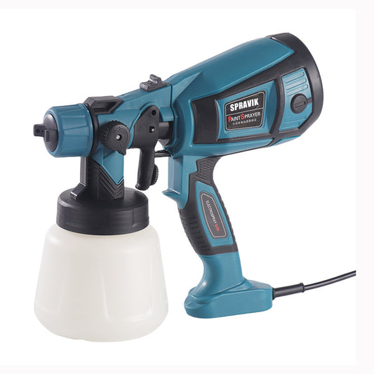Blue and black spray gun with visible brand logo on a white background